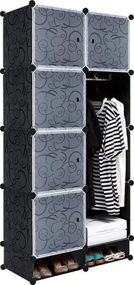 Produktbild von YARDIN DIY Kleiderschrank Kunststoff Multifunktionsschrank Regalsystem,Aufbewahrung Lagerregal Bücherregal Staubdicht mit Tür,8 Fächer mit 2 Schuhschrank,(157x70x35cm Schwarz mit Muster)