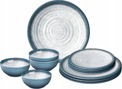 Produktbild von Kamperologia | Geschirrset Tuscany - 12tlg - Stone Touch - Melamin - Leicht und bruchsicher - Ideal für Camping
