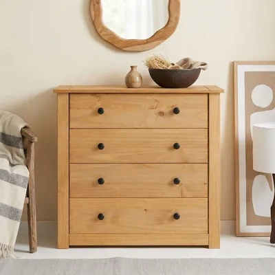 Produktbild von Kommode CANCUN im Landhaus Stil aus Kiefer massiv, moderne Anrichte mit 4 Schubladen, Sideboard mit gebeizter gewachster Oberfläche