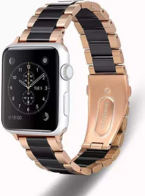 Produktbild von Strap-it Apple Watch 8 Keramik-Stahlarmband (Roségold/Schwarz)