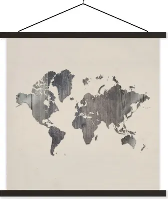 Produktbild von MuchoWow® Textilposter Weltkarte - Holz - Grau 40x40 cm mit schwarzem Rahmen - Fotos
