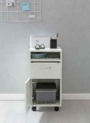 Obrázek produktu pro Rootz Rollcontainer – moderní komoda na kolečkách – kancelářská skříňka s dvířky – malá skříňka na kolečkách – bílá – 33 x 63 x 38 cm