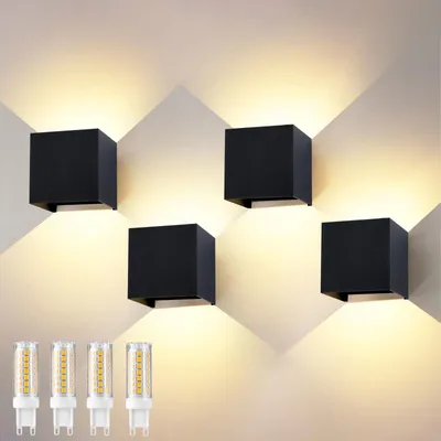 Wandlampe IP65 4er-Set, schwarz, 9W 3000K, 0-120° verstellbar, G9 LED