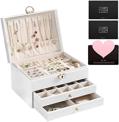 Produktbild von PromoHome® Schmuckkästchen mit 3 Ebenen – s Schmuckkästchen für Ring, Armband, Kette, Ohrring – Aufbewahrungsorganizer mit Schloss