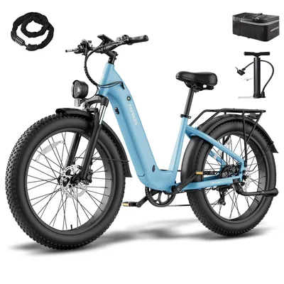 Produktbild von Fatbike Pedelec mit 150 kg Zuladung, 960 Wh 48 V 20 Ah Akku, Tiefeinstieg und 7-Gang Shimano-Schaltung, Blau