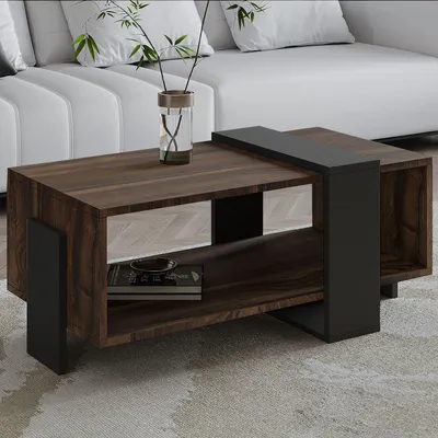 Produktbild von Skye Decor, Hochwertiger Couchtisch, Walnuss und Anthrazit, 90 x 40 x 49 cm | 100% melaminbeschichtete Spanplatte, Stärke: 18 mm | Ideal für modernes Wohnen, elegant und funktional.