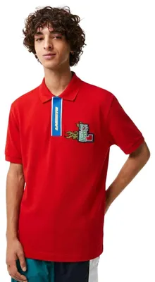 Image de Polo pour hommes Lacoste, modèle "Polówka", avec fermeture contrastante, couleur rouge, taille XS