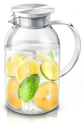 Produktbild von Arendo - 2.3L Glaskaraffe mit Deckel aus Edelstahl – Karaffe aus Glas - hitzebes
