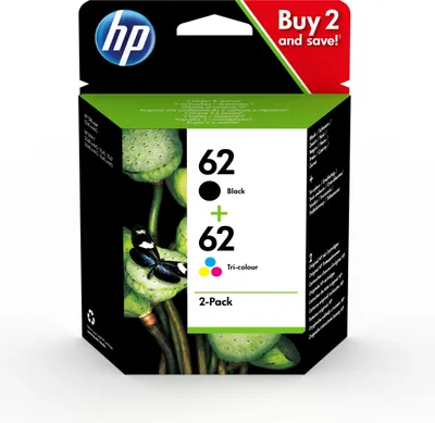 Immagine prodotto di HP 62 Confezione da 2 cartucce d'inchiostro originali nero/tri-colore 2 pezzi Resa standard nero, ciano, magenta, giallo
