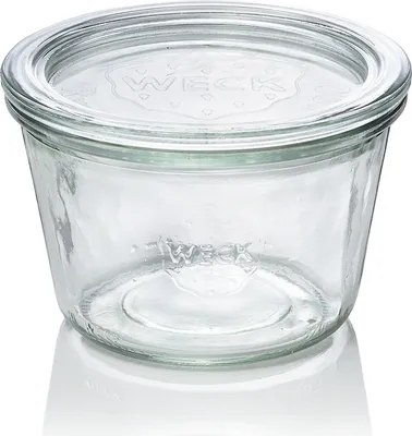 A clear glass jar with a lid, on a white background.