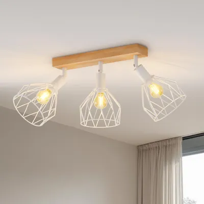 Produktbild von LVWIT E14 Deckenlampe 3 Flammig LED Deckenleuchte Deckenstrahler Schwenkbar 350° Holz LED Deckenspots Weiß Küchenlampe Wohnzimmer, Flurlampe Modern für Flur, Küche, Schlafzimmer