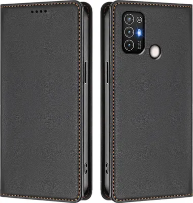 Image de Étui en cuir pour ZTE Blade A52, étui à rabat magnétique en cuirPolyuréthaneavec support, noir