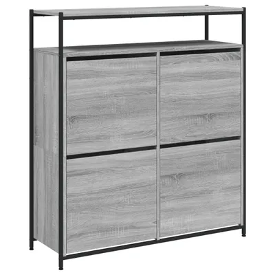 Image de vidaXL Armoire à chaussures avec 4 abattants Gris Sonoma 100x34x112 cm