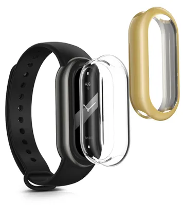Produktbild von kwmobile 2x Silikon Hülle für Xiaomi Mi Band 8 Schutzhülle - Fullbody Display Cover Set aus Silikon - Transparent Gold
