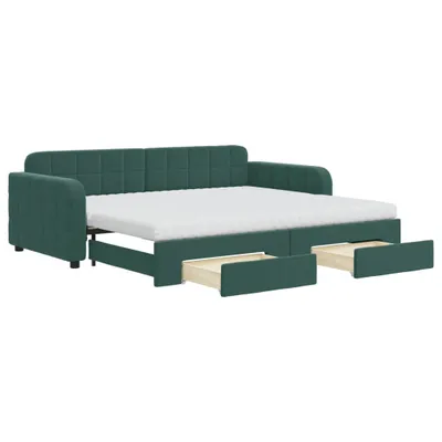 Produktbild von Tagesbett Ausziehbar mit Schubladen Dunkelgrün 90x200 cm Samt