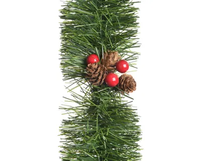 Produktbild von Grasgirlande 10cm mit Beeren und Zapfen 2,7m Grün / Rot