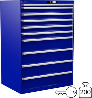 Produktbild von Lista Schubladenschrank - 14.519.090 - 1.450x1.023x725 mm (HxBxT) - 10 Schubladen - 200 kg - Key Lock - enzianblau (RAL 5010)