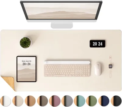 Produktbild von Schreibtischunterlage aus Kork, doppelseitige Schreibtischunterlage aus Naturkork und Kunstleder, Mauspad/Tischschutz, leicht zu reinigen, wasserdicht für Büro/Zuhause (Beige, 60x30cm)