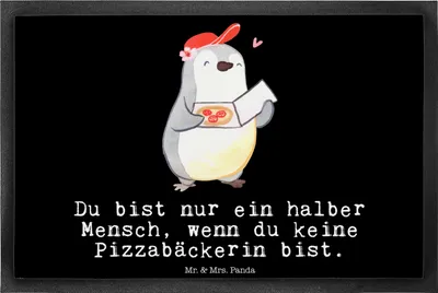 Produktbild von Mr. & Mrs. Panda fußmatte Pizzabäckerin Herz 40 x 60 cm - Schwarz - Geschenk, Lustig, Pizzabringdienst, Witzig, Bodenvorleger, Spruch, Abtretmatte, Schmutzmatte