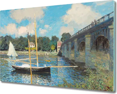 Produktbild von Coloray Schneidebrett Herdabdeckplatte 80x52 cm Kochplattenabdeckung Küchenbrett Hackbrett - Brücke Fluss Boote Monet