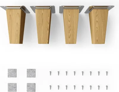 Produktbild von Sossai Möbelfüße Eiche mit Öl-Finish, 10cm eckig gerade, 4er Set, hohe Traglast (ca. 75kg pro Bein), vorinstallierte Montageplatte, inkl. Filzgleiter & 16 Schrauben