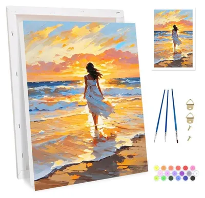 Zdjęcie produktu dla Zestaw do malowania po numerach dla dorosłych z ramą, 20x30 cm, zestaw 4 sztuk, farby akrylowe i pędzle