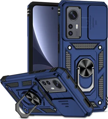 Image de Etui pour Xiaomi 12 / Xiaomi 12X étui double couche avec couvercle coulissant pour l'appareil photo et anneau de support bleu