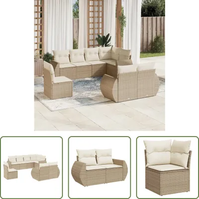 Produktbild von The Living Store 8-tlg. Garten-Sofagarnitur mit Kissen Beige Poly Rattan