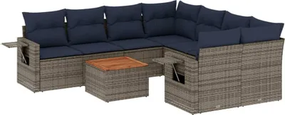 Zdjęcie produktu dla vidaXL 9-częściowa sofa ogrodowa z poduszkami, szara, z polirattanu