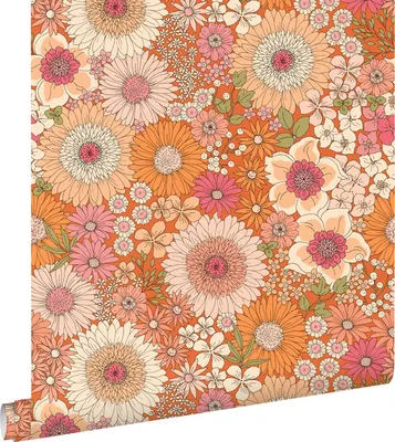 Zdjęcie produktu dla ESTAhome Tapeta retro kwiaty pomarańczowymIróżowym 53 cm x 10.05 m