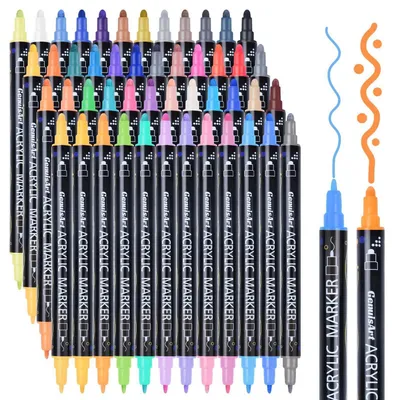 Immagine prodotto di Pennarelli acrilici a doppia punta, 48 colori, resistenti all'acqua, ideali per decorare pietra, vetro, legno, Vetroceramica e tessuto