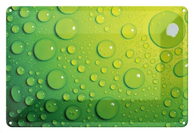 Produktbild von Wallario Blechschild Metallbild: Brillante Farben, Größe 20 x 30 cm Motiv Wassertropfen auf Grün