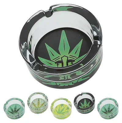 Produktbild von Glasaschenbecher 'Weed' 6er Set Ø8cm Glas rund Aschenbecher Ascher stapelbar Tischaschenbecher Cannabis-Design