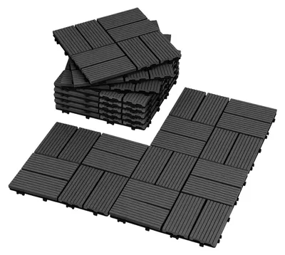 Produktbild von Eikuavons WPC Terrassenfliesen 6 m², 30 x 30 cm 66 Stücke, Terrassendielen mit 8 Latten in Holzoptik, für Garten Balkon Bodenbelag mit Drainage und Klicksystem, Anthrazit