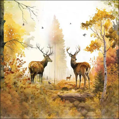 Produktbild von 20 Servietten Autumn Forest - Hirsche in herbstlicher Umgebung 33x33cm