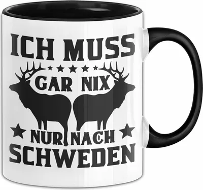 Produktbild von Schweden Tasse Geschenk Ich Muss Gar Nix Ich Muss Nur Nach Schweden Geschenkidee Urlaub Kaffee-Becher (Schwarz)