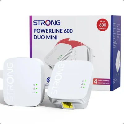Obrázok produktu pre Strong Powerline 600 Duo Mini, 600 Mbit/s, IEEE 802.3, IEEE 802.3u, Fast Ethernet, 10,100 Mbit/s, HomePlug AV, 128-bit AES