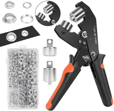 Produktbild von Famanu Ösen Zangen Set mit Wechselköpfen - 500 Ösen 6 mm und 10 mm