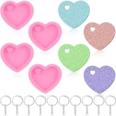 Produktbild von 4 Stück Herz Silikonform Silikonformen Gießformen Herz Liebe Herz Epoxidharz Formen Harzformen Aus Silikon mit 20 Stück Schlüsselanhängern für DIY Handwerk Anhänger Halskette Hausgemachte Desserts
