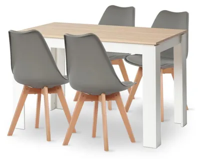 Image de Ensemble de table et chaises : table rectangulaire de 120 cm, 4 chaises, pieds de table en chêne et blanc, chaises grises