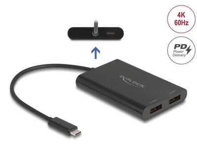 Obrázek produktu pro DeLOCK 64308, 0,2 m, USB typu C, DisplayPort + USB Type-C, Samec, Samice, Přímý