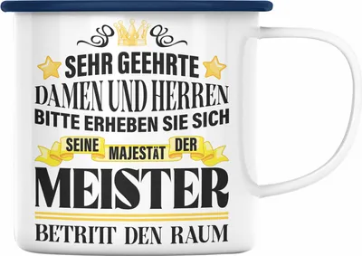Produktbild von Trendation - Meisterprüfung Bestanden Geschenke Meister Prüfung Emaille Tassen Männer Metallbauer Schreiner Dachdecker Maler Elektrotechnik Elektronik (Blau)