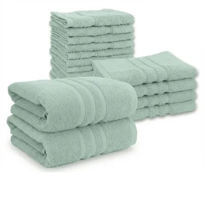 Produktbild von Vency Premium 18er-Set – 100 % Baumwolle – Saugfähige und strapazierfähige Handtücher, Größe 2X (70x140 cm), 4X (40x70 cm), 12X (30x30 cm) - Hellgrau