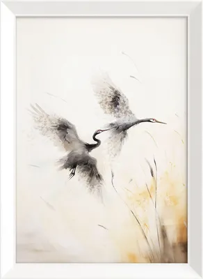 Produktbild von STYLER Wandbild 56x75 cm Crane Vogelbild Kranich Naturbild Modernes Kunstbild Wanddeko Wohnzimmer Schlafzimmer Büro Rahmen