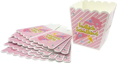 Produktbild von Oblique Unique 8x Endlich Schulkind Popcorn Schachteln Deko Box für Schuleinführung Einschulung Tischdeko Mädchen - rosa