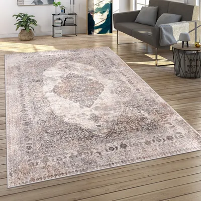 Immagine prodotto di Tappeto soggiorno a pelo corto motivo orientale ornamenti motivo vintage bordino grigio dimensioni 60x100 cm
