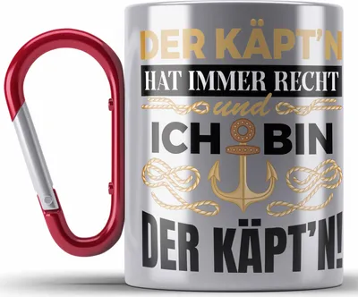 Produktbild von Trendation - Kapitän Edelstahl Tasse Karabiner Geschenk Käptn Lustiger Spruch Bootsfahrer Sportboot Herren Segler Segeln Motoboot (Rot)