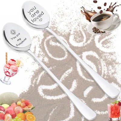 Kaffeelöffel aus Edelstahl mit Gravur, 2er-Set, 20 cm