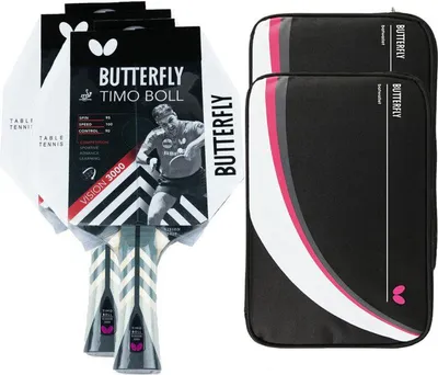 Produktbild von Butterfly 2x Timo Boll Vision 3000 Tischtennisschläger + 2x Tischtennishülle Drive Case II