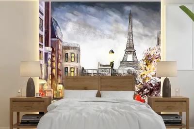 Produktbild von MuchoWow® Fototapete für Wohnzimmer oder Schlafzimmer Wandtapete Vinyl Motivtapete Gemälde - Paris - Frankreich - Öl - 220x220 cm - Tapeten